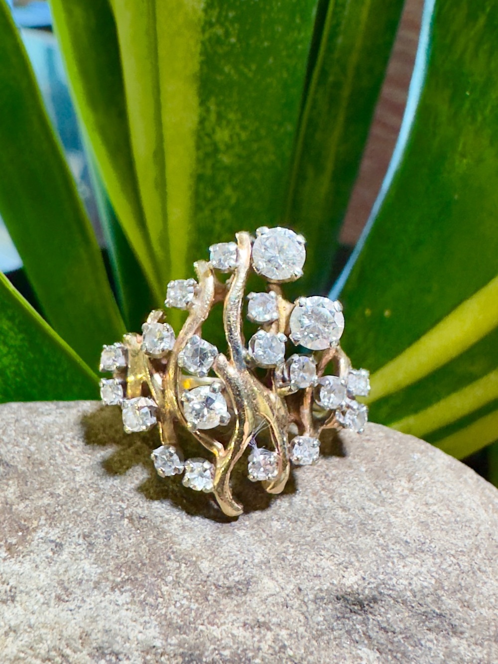 14k Custom Vintage Diamond Cluster Ring